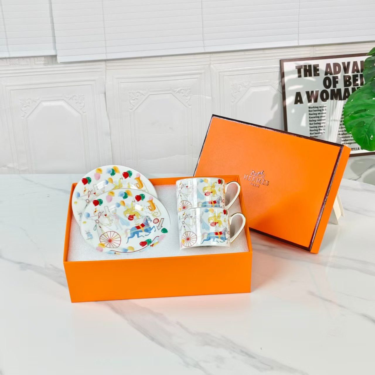 Hermes Tea set of two cups plus saucers - Hermes Cups | Aleppo Gift UAE